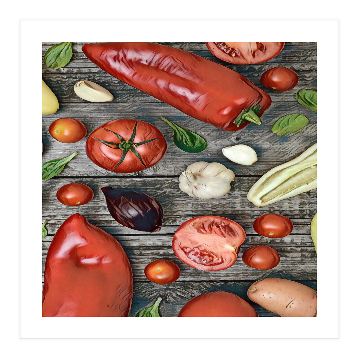 Tomatoes and bell peppers, healthy table (Print Only)