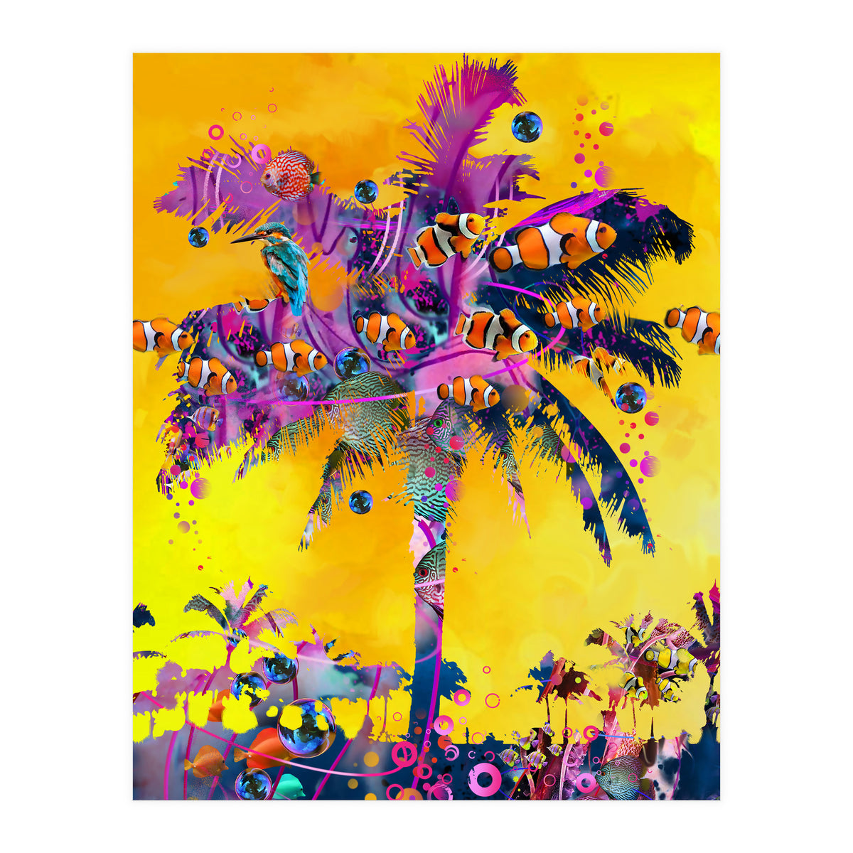 Purple Palm with Fish (Print Only)