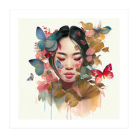 Watercolor Floral Asian Woman #9 (Print Only)
