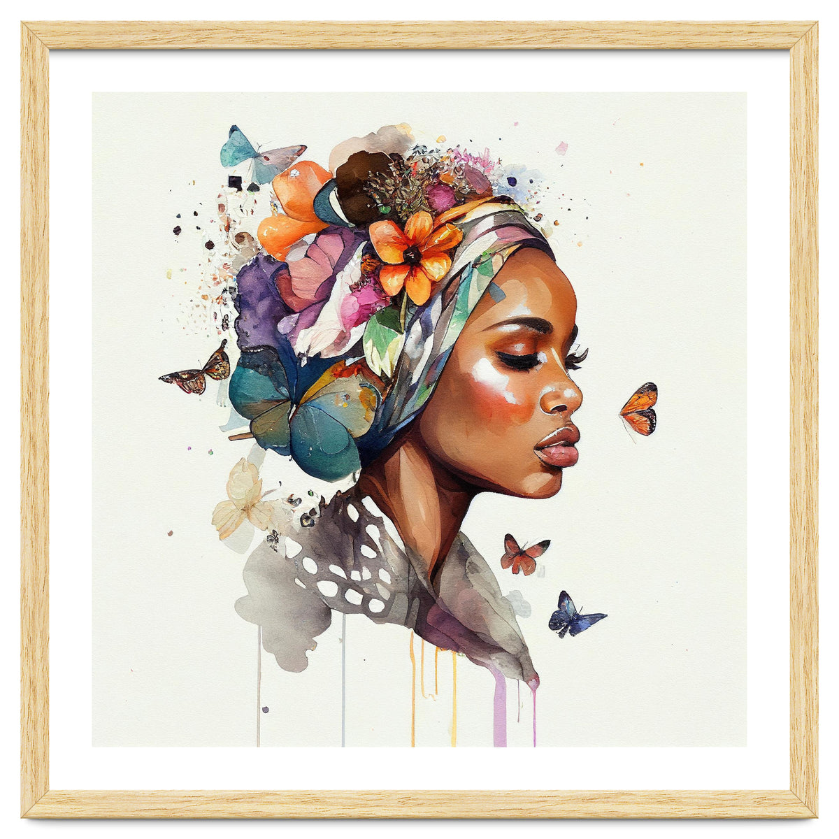 Watercolor Floral Muslim African Woman #3