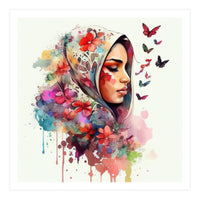 Watercolor Floral Muslim Arabian Woman #4 (Print Only)