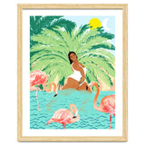 Tropical Summer Water Yoga with Palm & Flamingos | Woman of Color Black Woman Body Positivity thumbnail