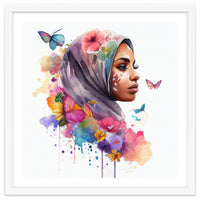 Watercolor Floral Muslim Arabian Woman #7