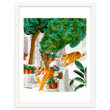 Tigers in Greece | Santorini Travel Architecture, Wildlife Animal Painting | Watercolor Illustration thumbnail
