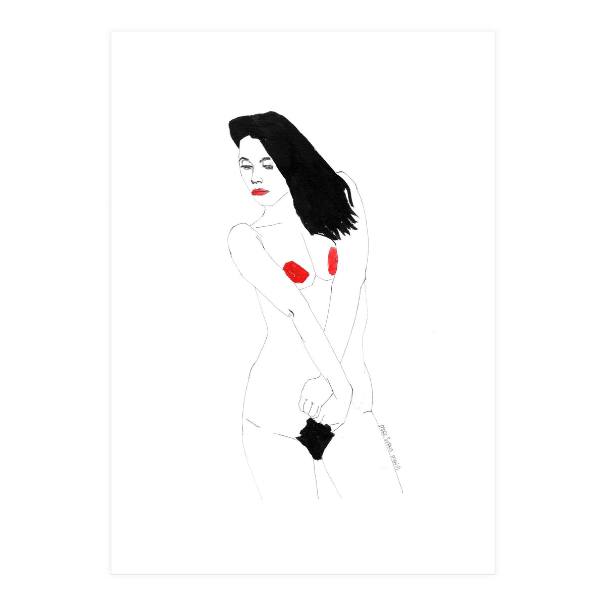 Untitled #19 - Nude in black and red (Print Only)