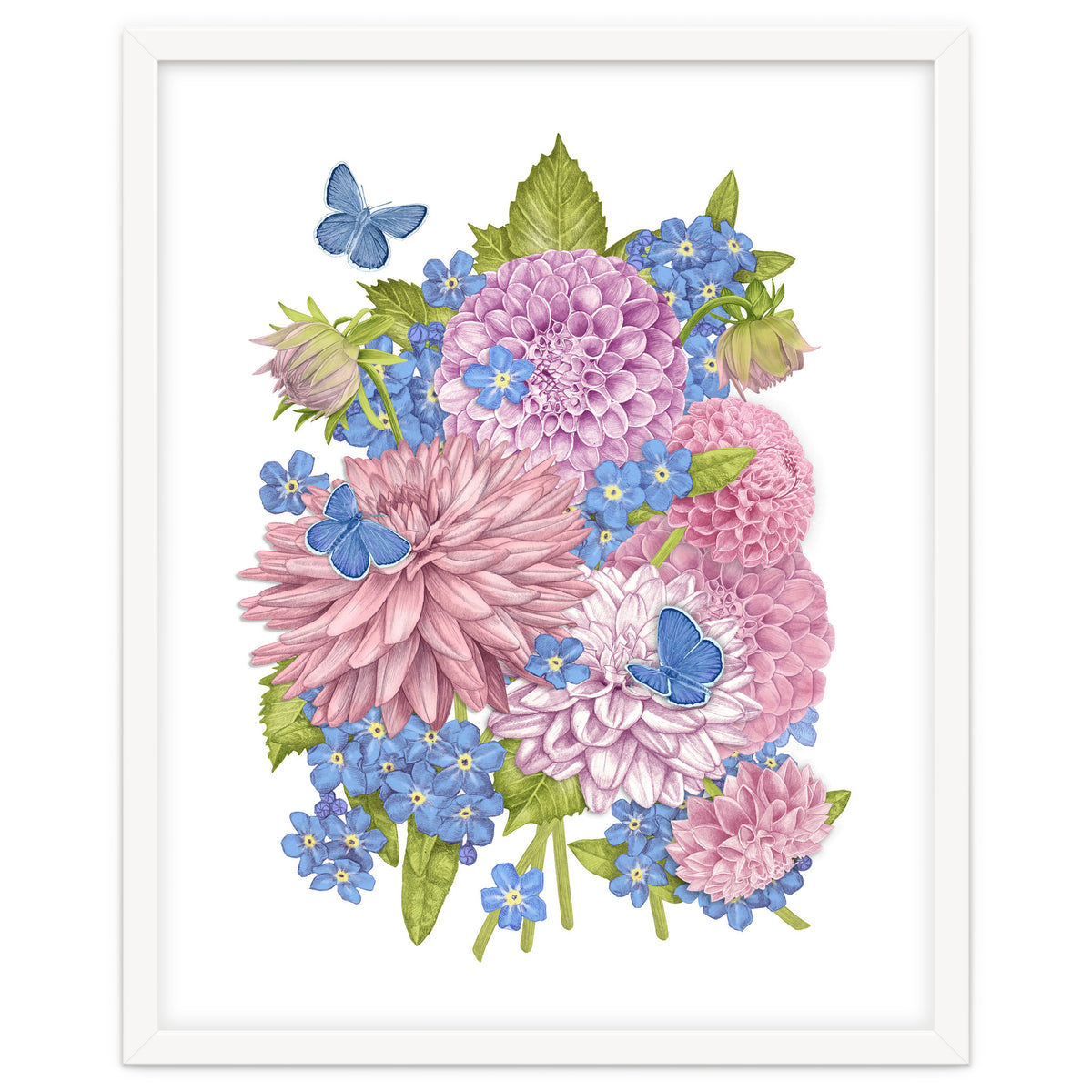 Pink Flowers and Butterflies