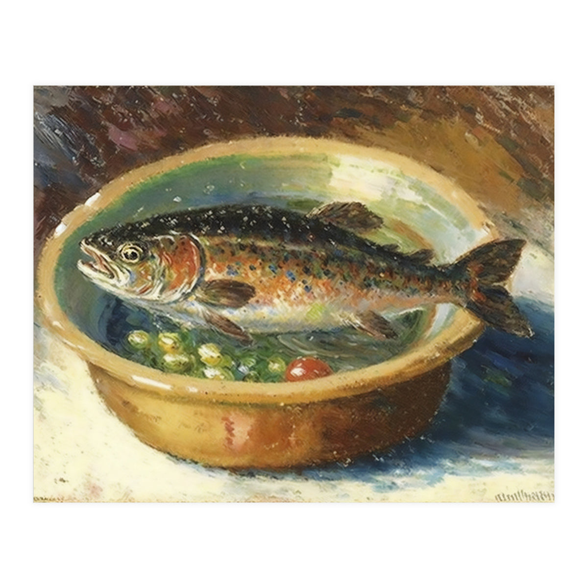 Trout in a Bowl Oil Painting (Print Only)