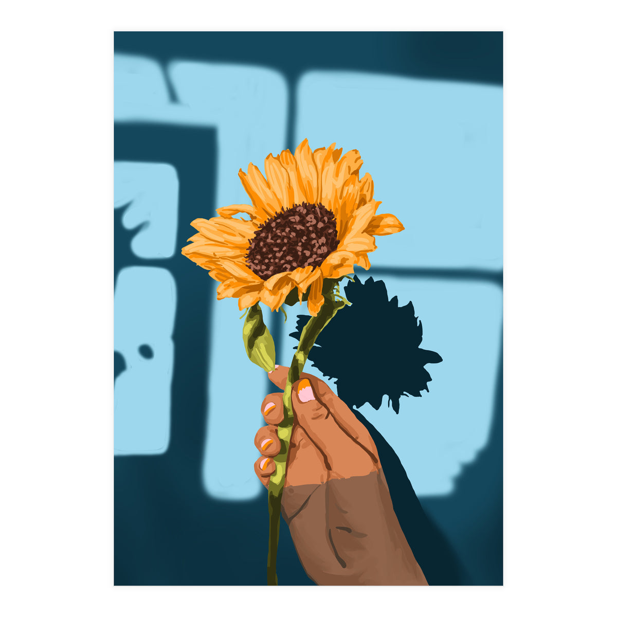 Sunflower Still Life | Flower Hand Painting | Sunny Day Shadow Hope Optimism Positivity Good Vibes (Print Only)