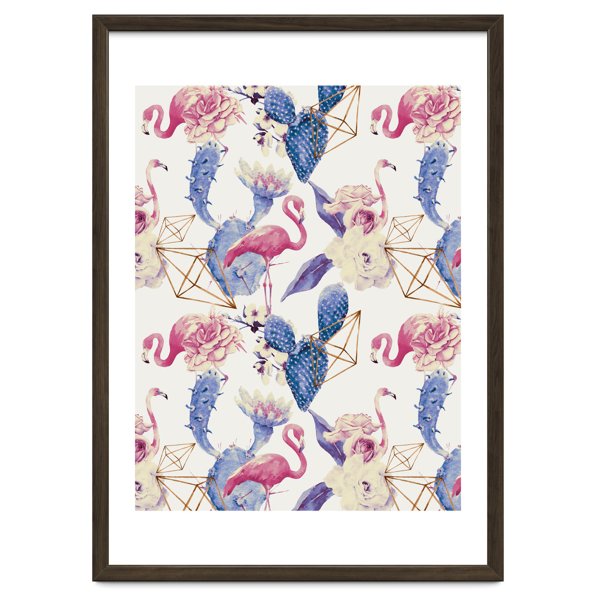 Flamingos, geometric and flowers 02