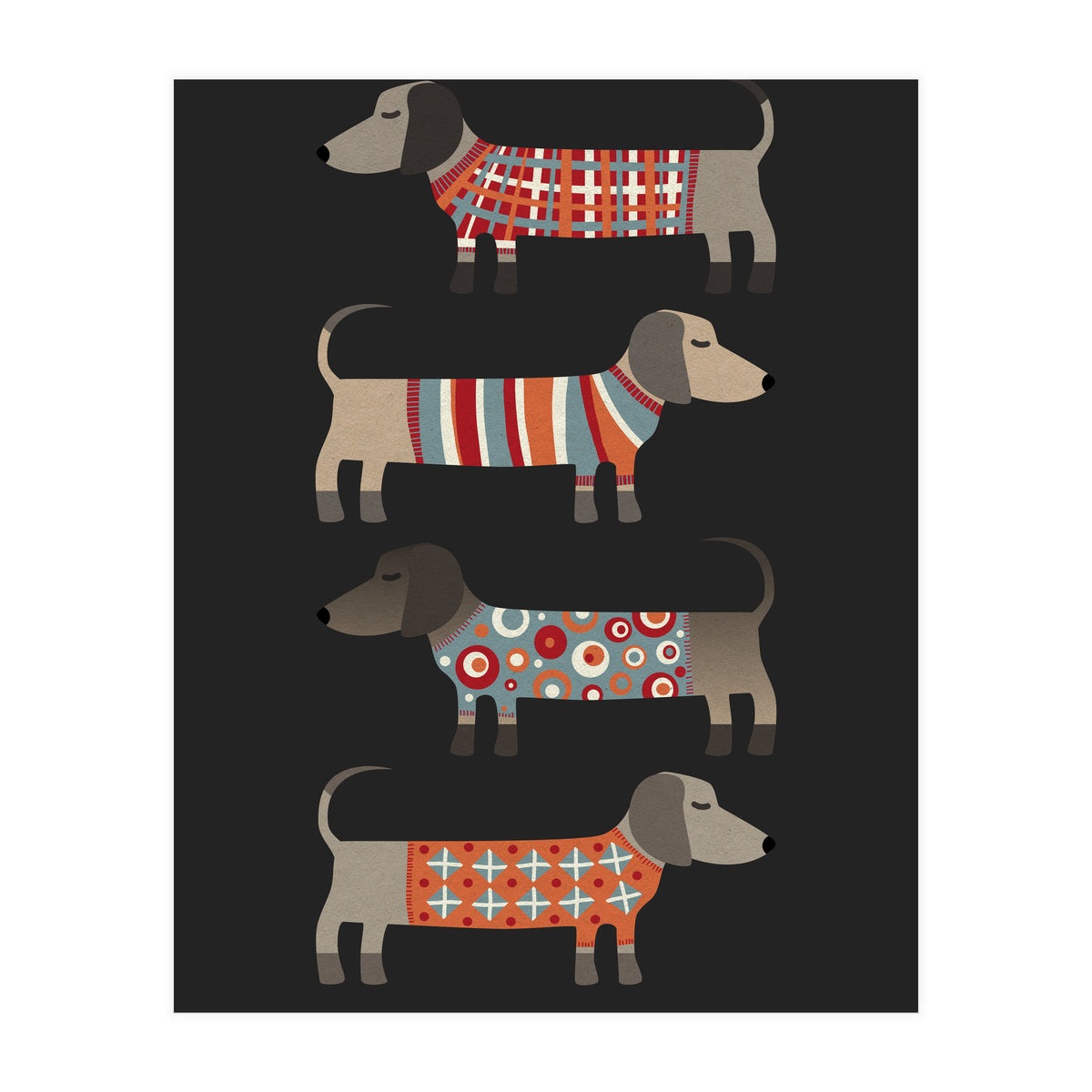 Sausage Dogs In Sweaters Dark (Print Only)
