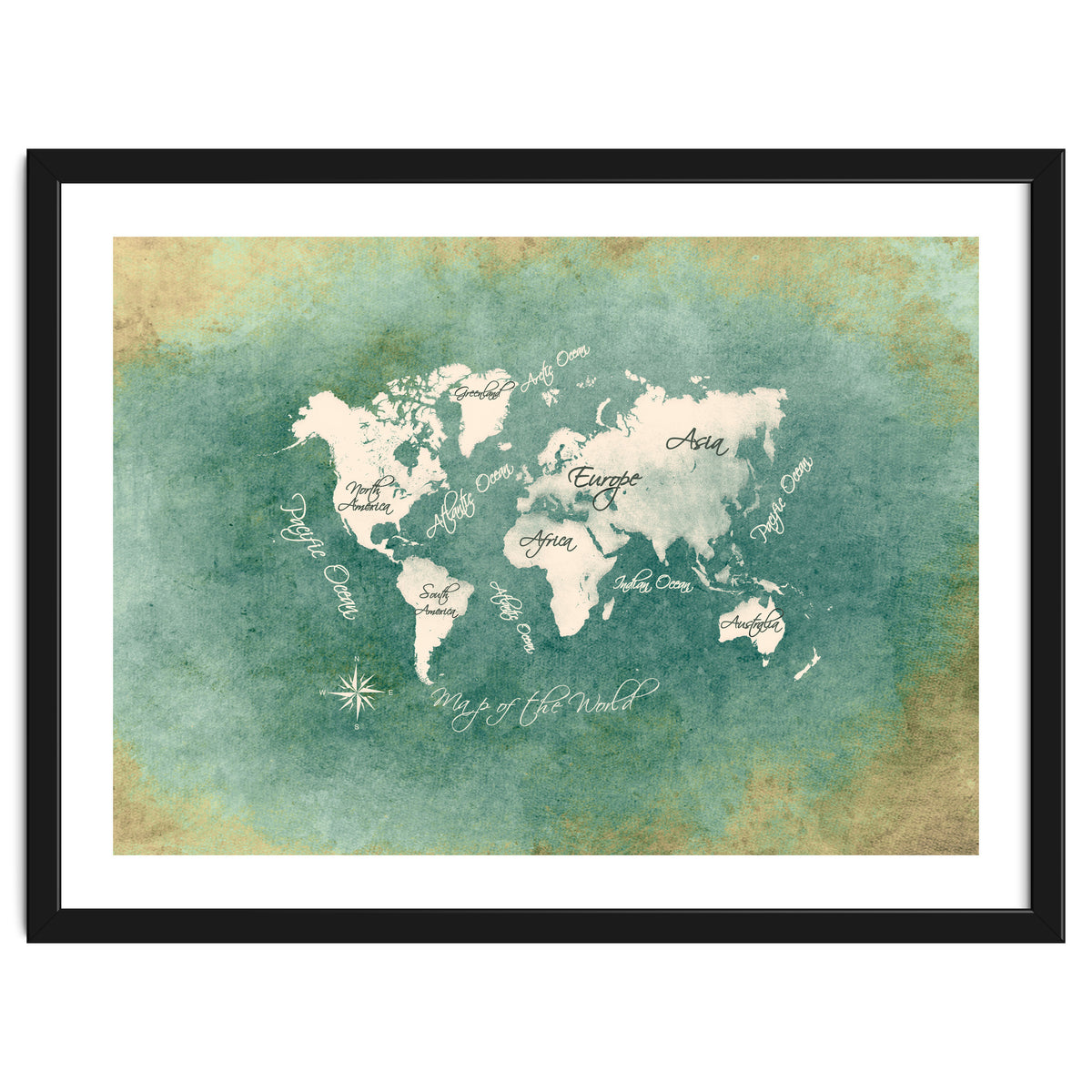 World Map White Green