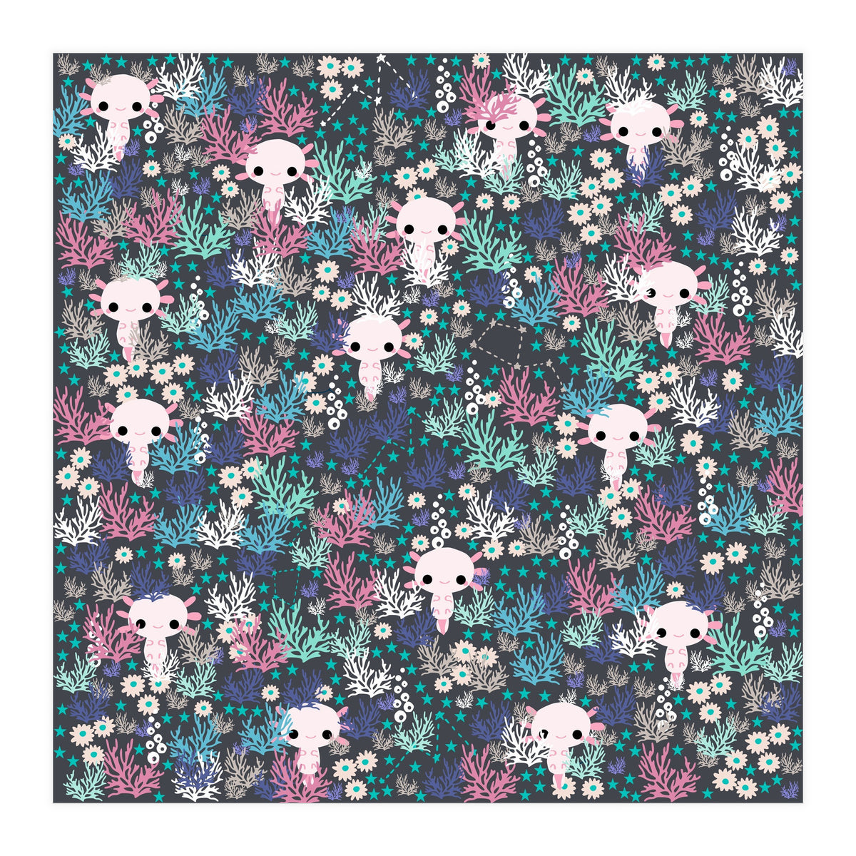 Cute underwater axolotl pattern with coral (Print Only)
