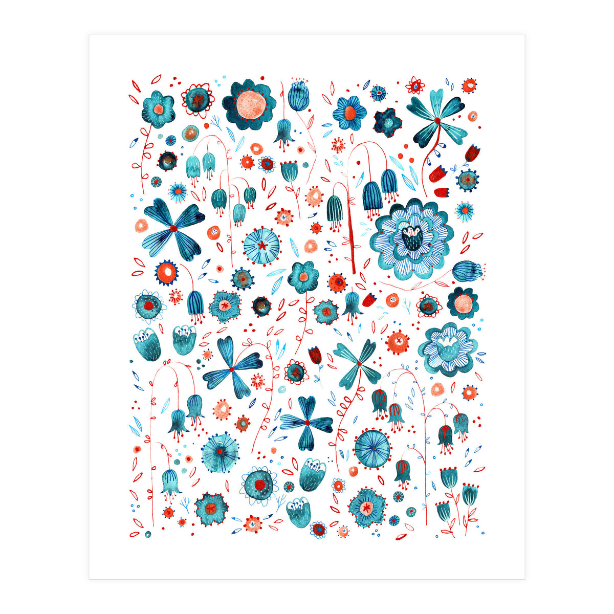 Turquoise Flower Mashup (Print Only)