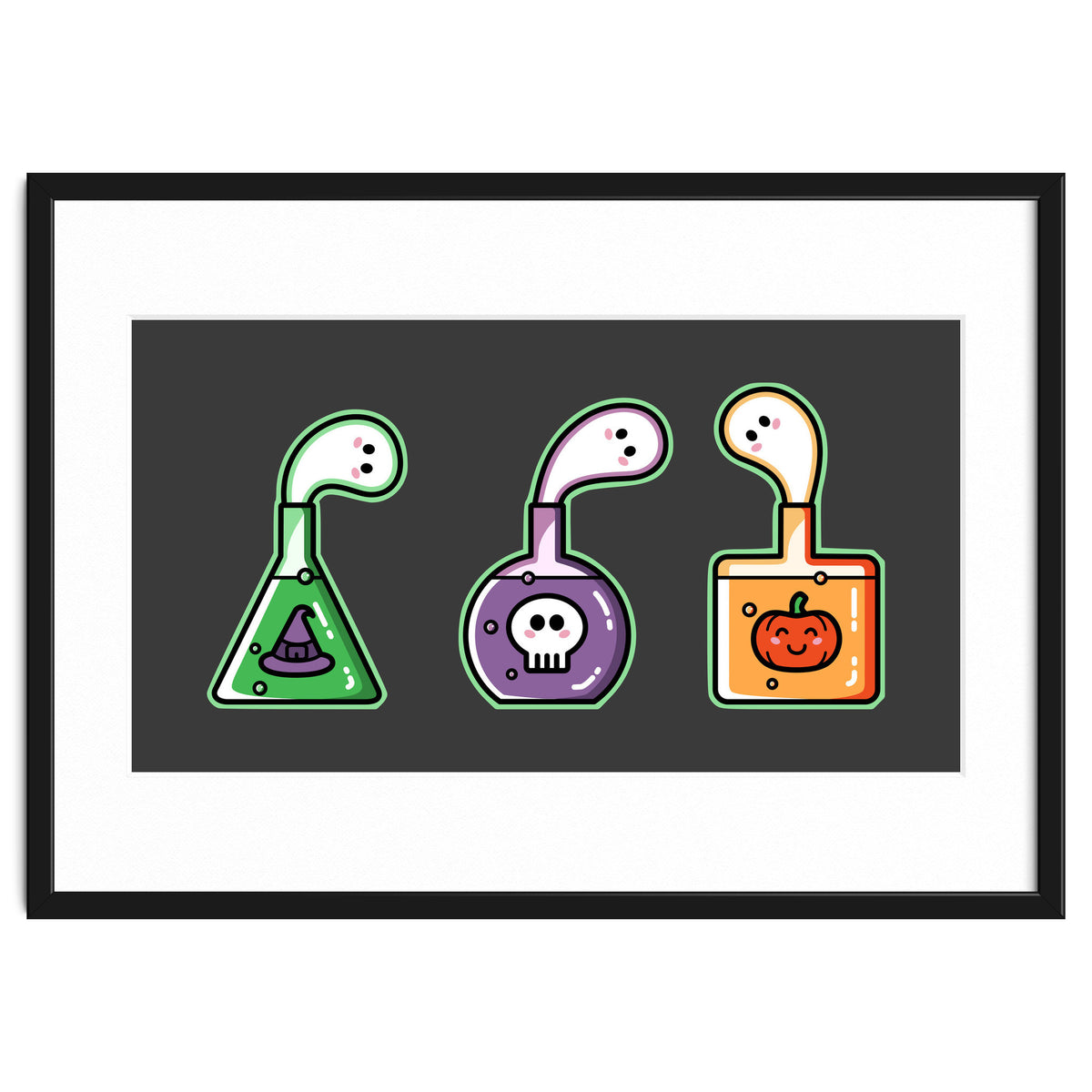 Kawaii Cute Halloween Potions - witches hat, skull, pumpkin, ghosts