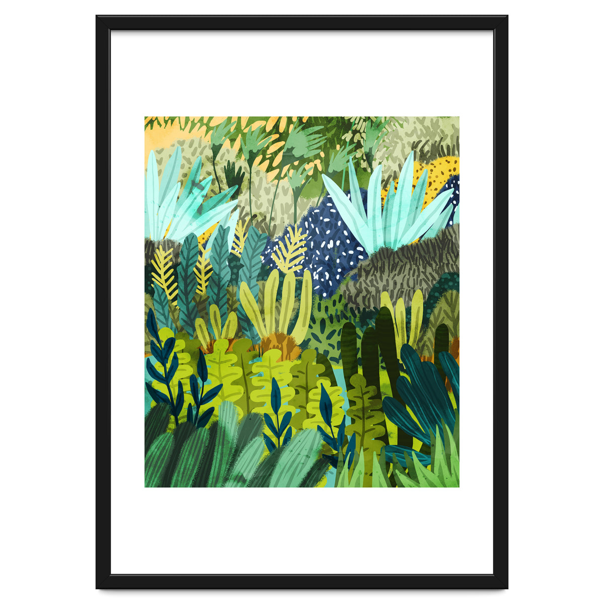 Wild Jungle Painting, Forest Dark Botanical Nature, Plants Tropical Eclectic Modern Illustration