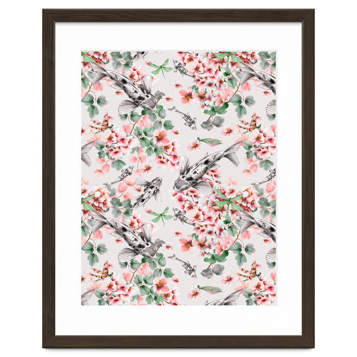 Asian fish among flowers