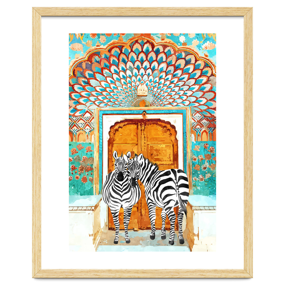 Take Your Stripes Wherever You Go Painting, Zebra Wildlife Architecture, Indian Palace Door Painting