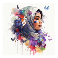 Watercolor Floral Muslim Arabian Woman #5 (Print Only)