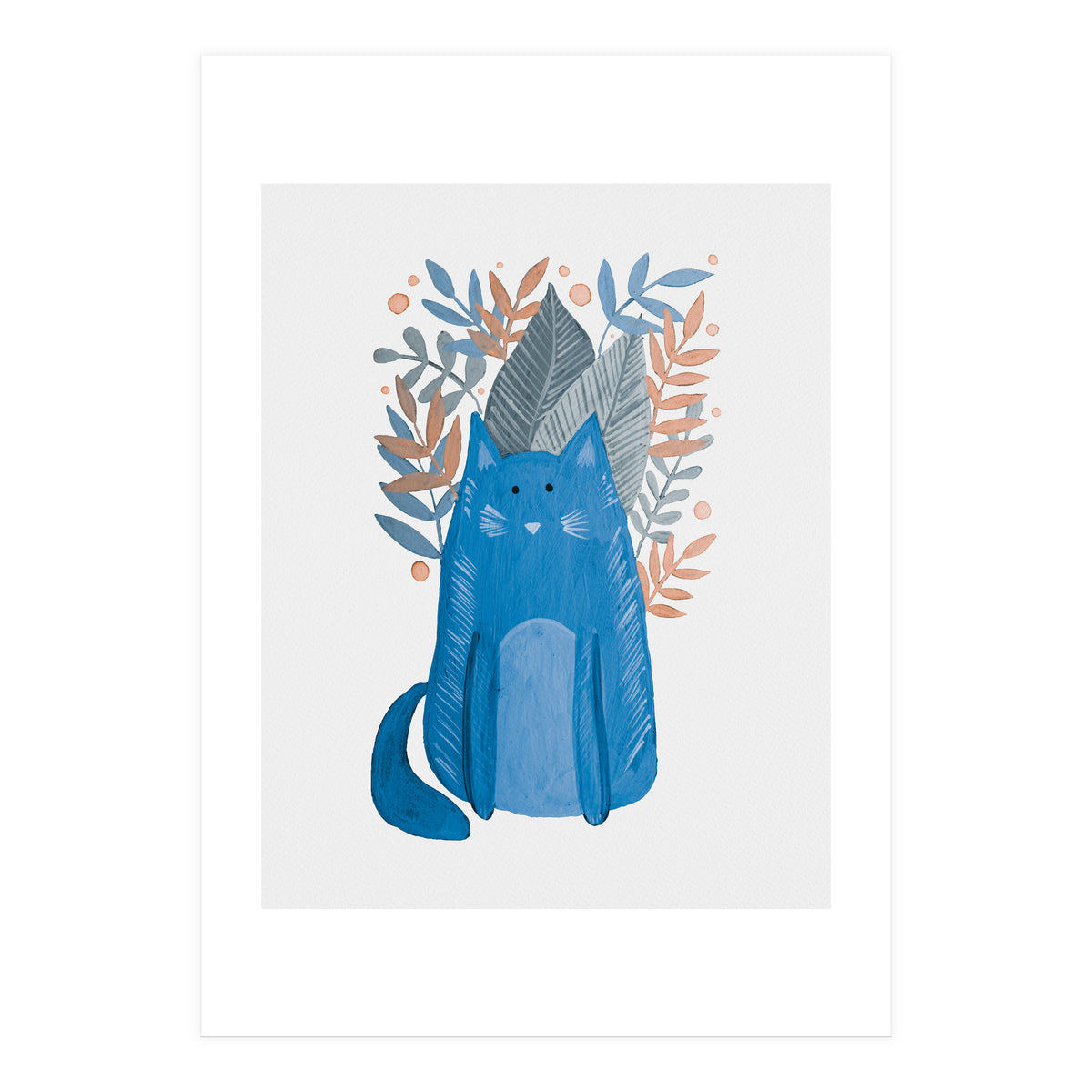 Cute blue cat and branches (Print Only)