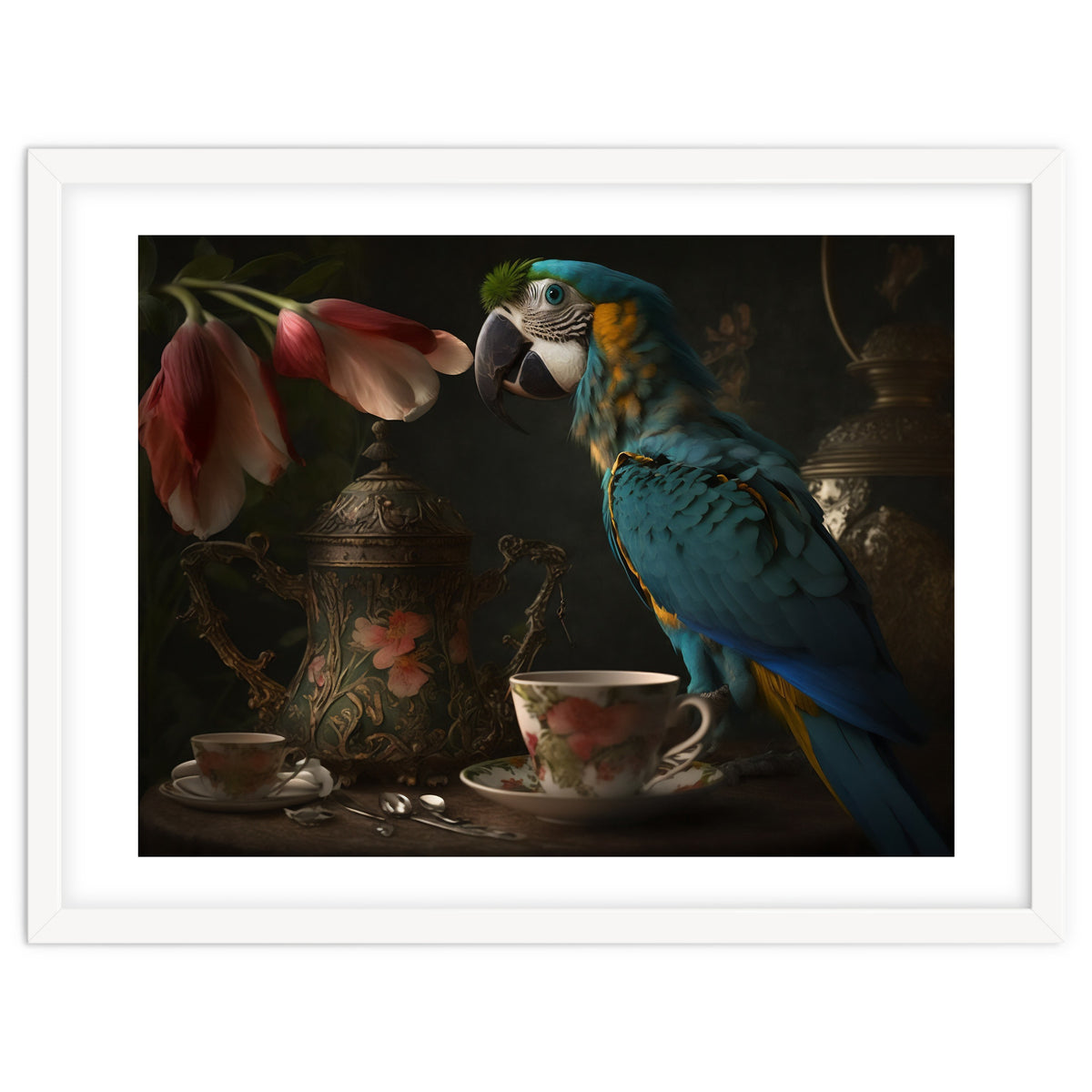 Parrot with a Tea Cup and Teapot