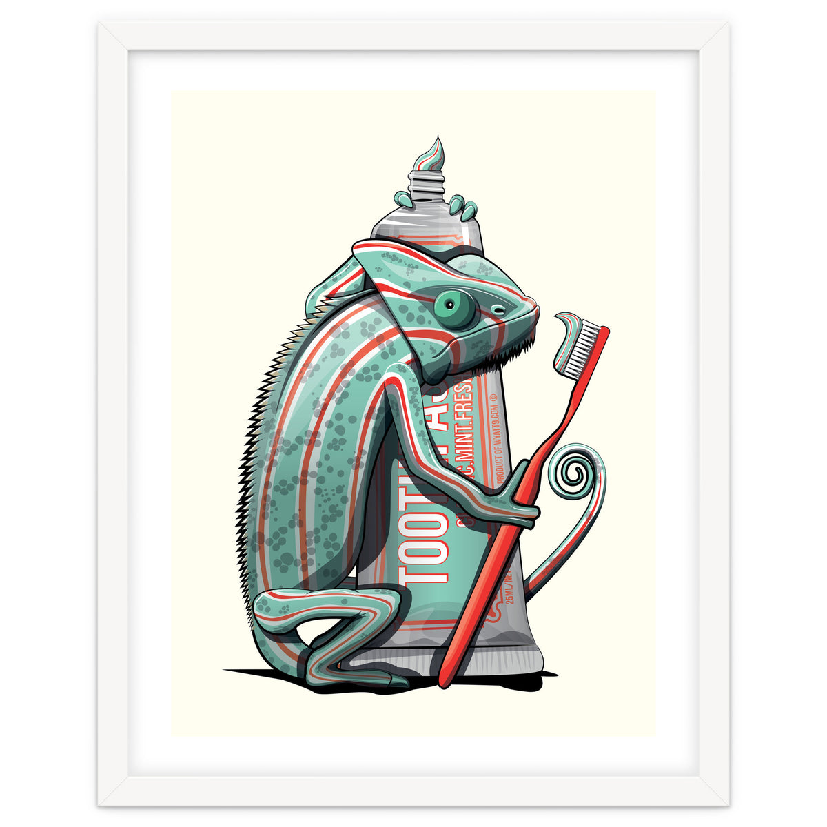 Chameleon Brushing Teeth, Funny Bathroom Humour