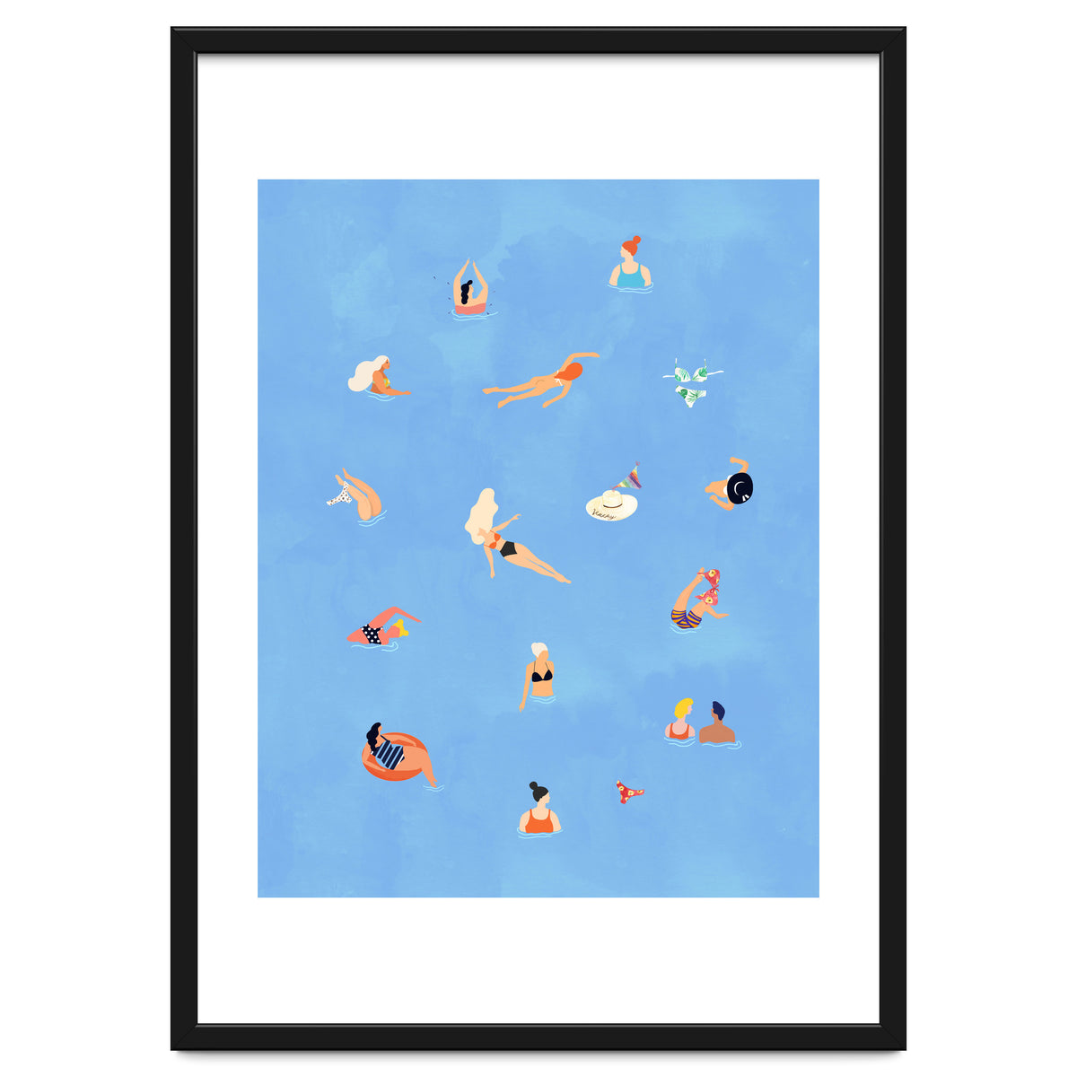 Summer Weekend in The Ocean Watercolor Swim Painting | Travel People Chic Eclectic Boho Fun