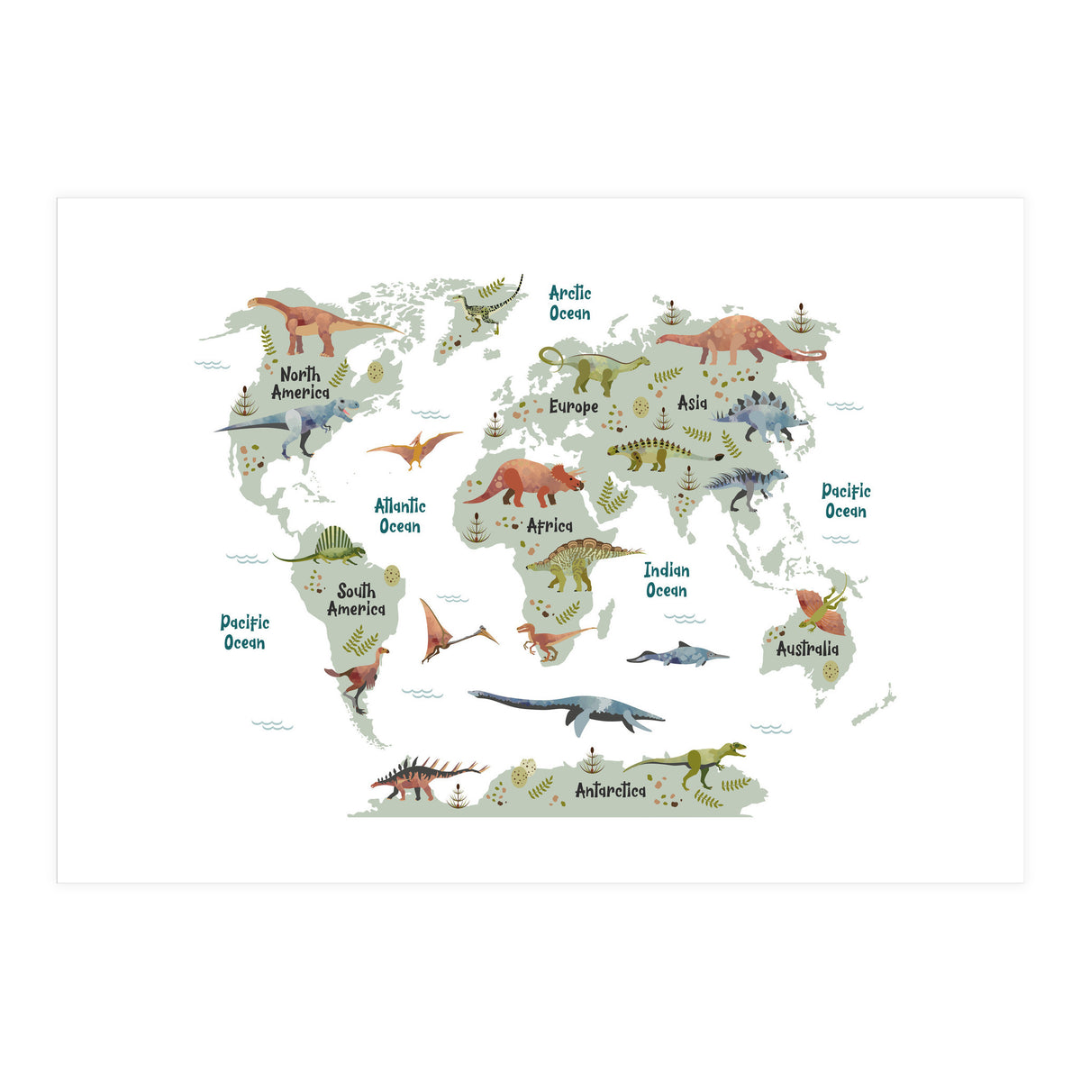 Dinosaur World Map  (Print Only)