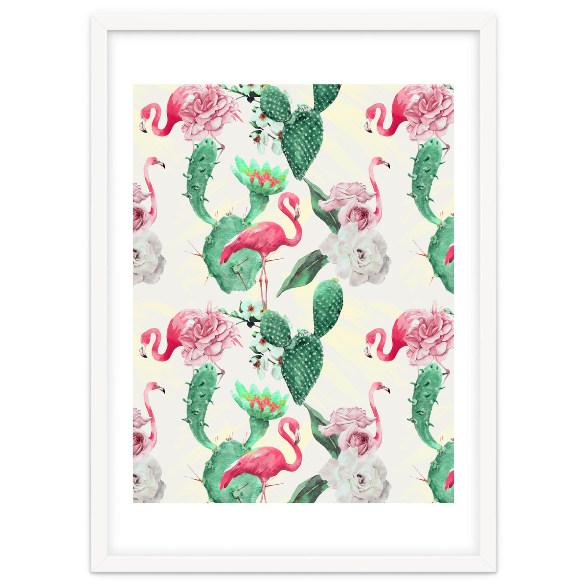 Flamingos, geometric and flowers