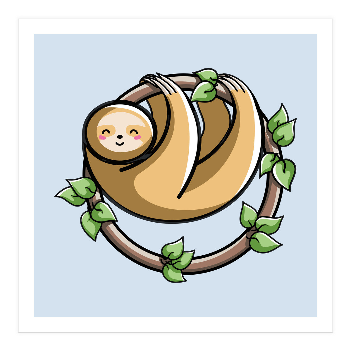 Kawaii Cute Sloth Circle (Print Only)