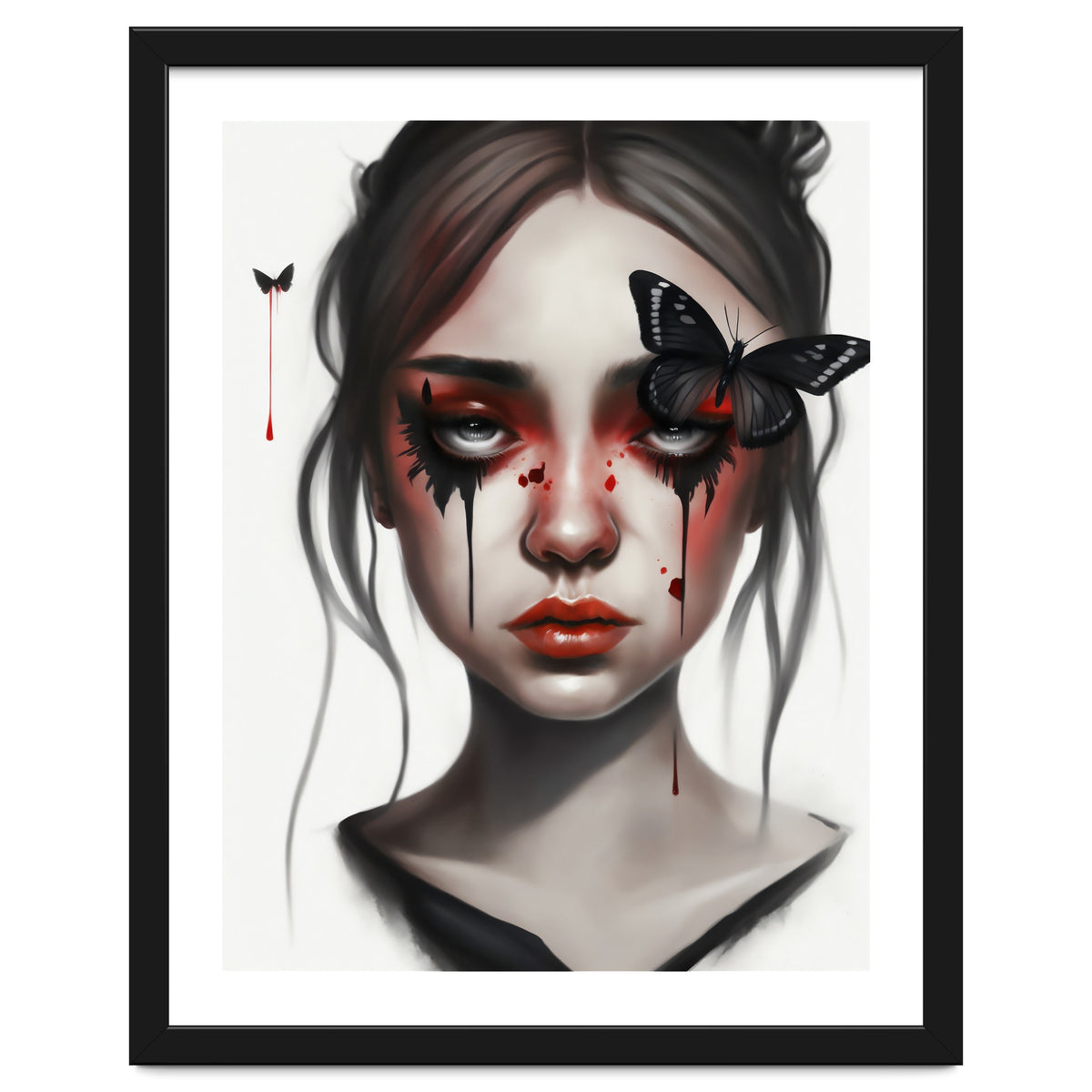 Goth Girl With Butterflies Portrait