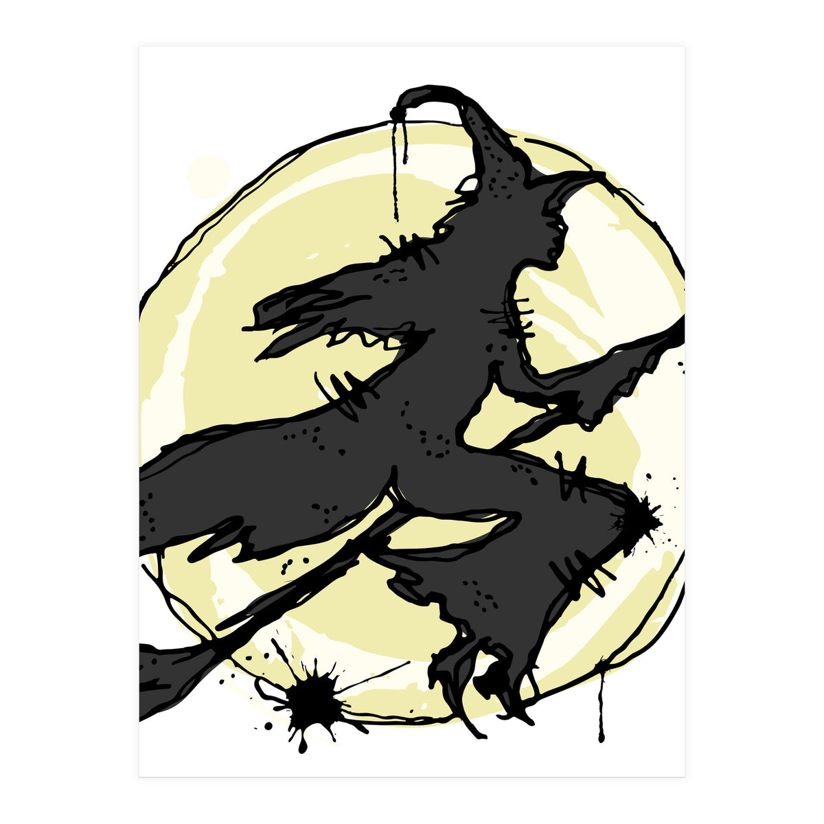 Witch on her broom sketch (Print Only)