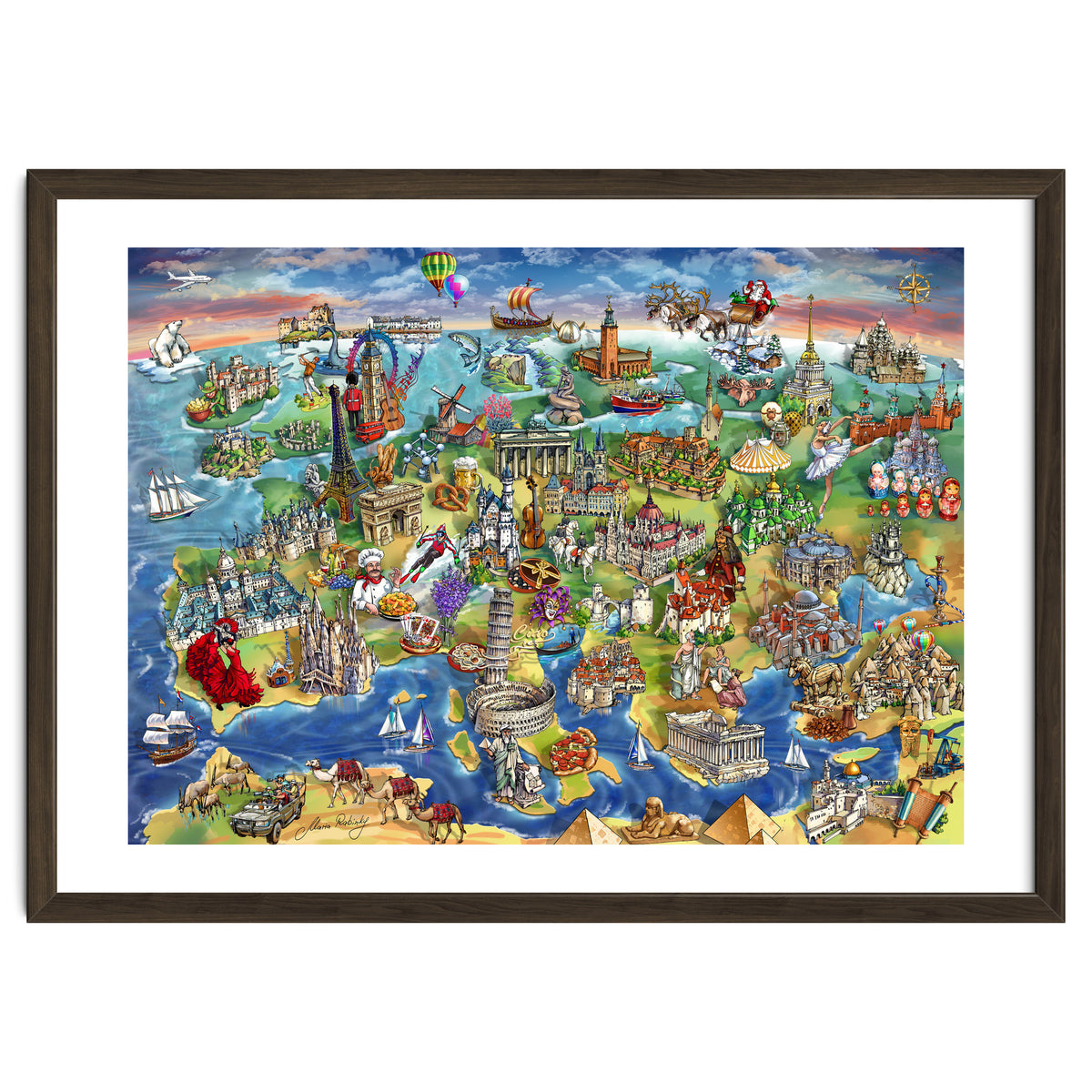 European World Wonders Illustrated Map