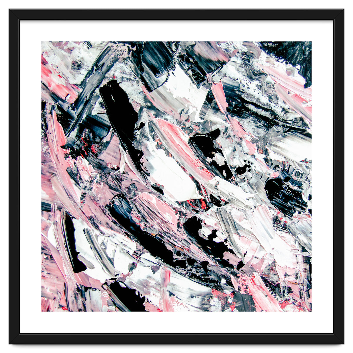 Modern Abstract Pastel Pink Black White Grey Acrylic Brushstrokes