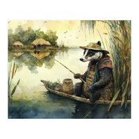 Badger Fishing Watercolor Painting (Print Only)