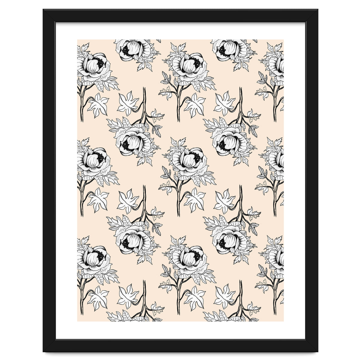 Drawing pattern of roses to pencil on beige