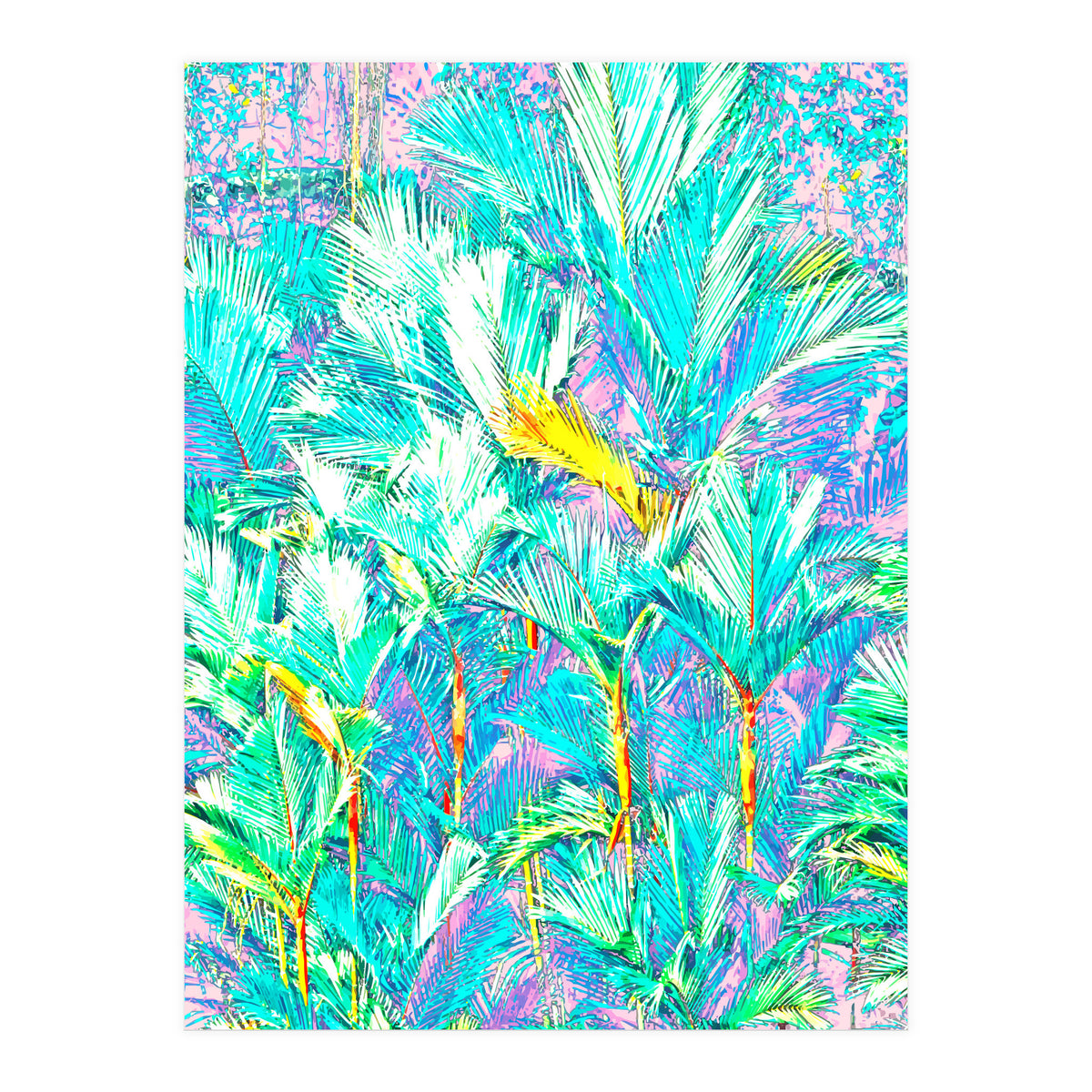 Palm Garden, Tropical Nature Jungle Botanical Painting, Bohemian Intricate Pastel Forest (Print Only)