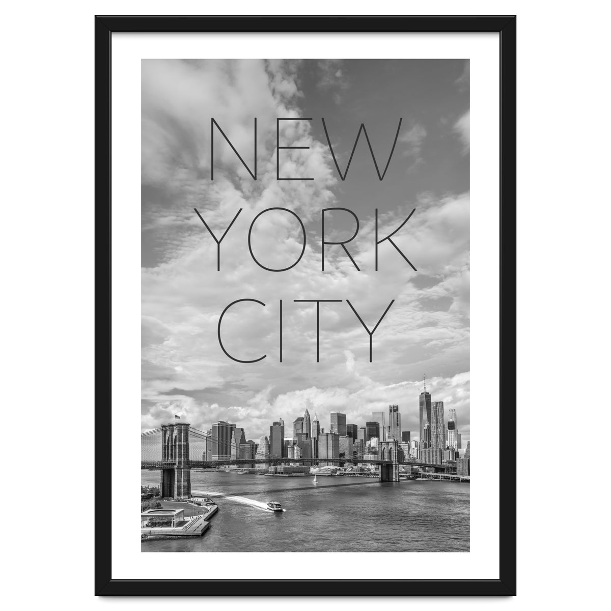 NYC Brooklyn Bridge & Lower Manhattan | Text & Skyline