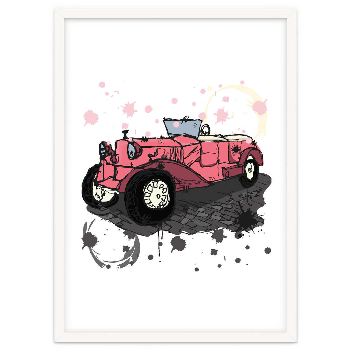 Vintage pink car sketch