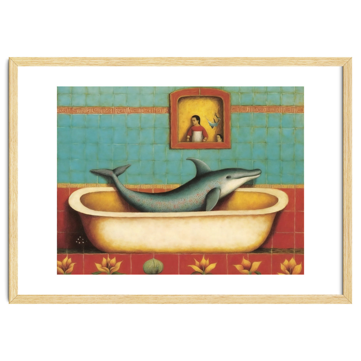 Dolphin In A Bath Folk Art