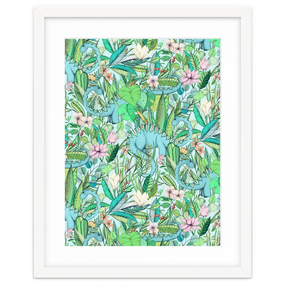 Improbable Botanical with Dinosaurs - soft pastels