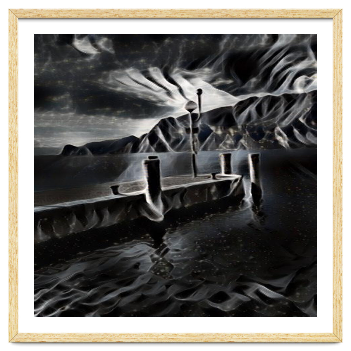 Pier at a smokey night.