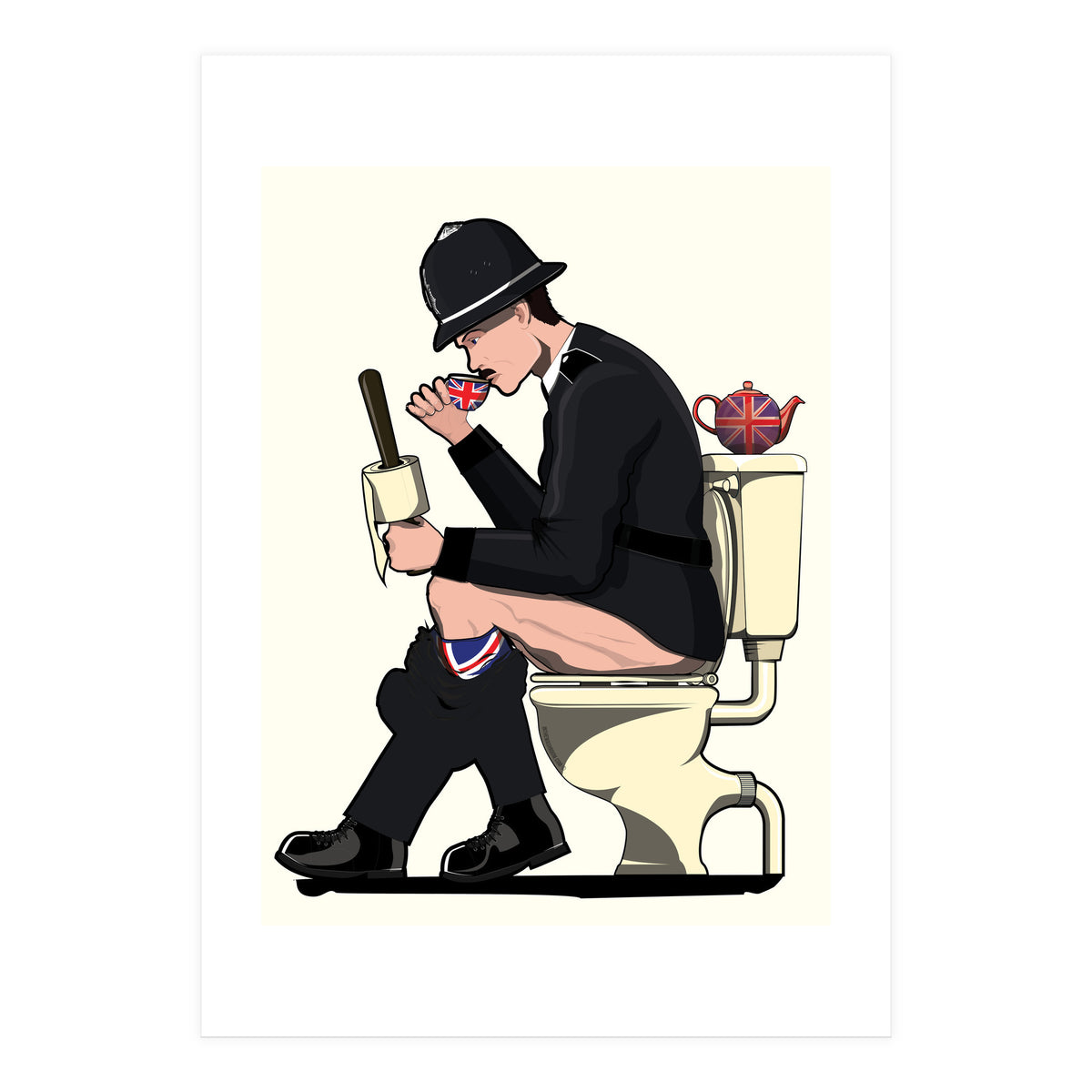 British Policeman on the Toilet, funny bathroom humour (Print Only)