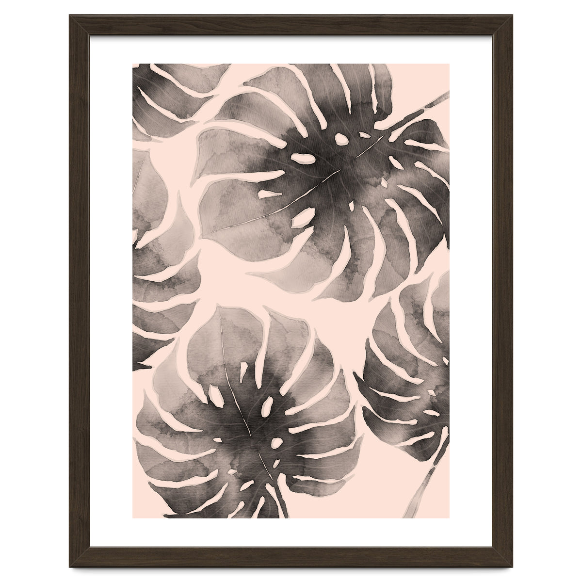 Monstera pink and gray watercolor