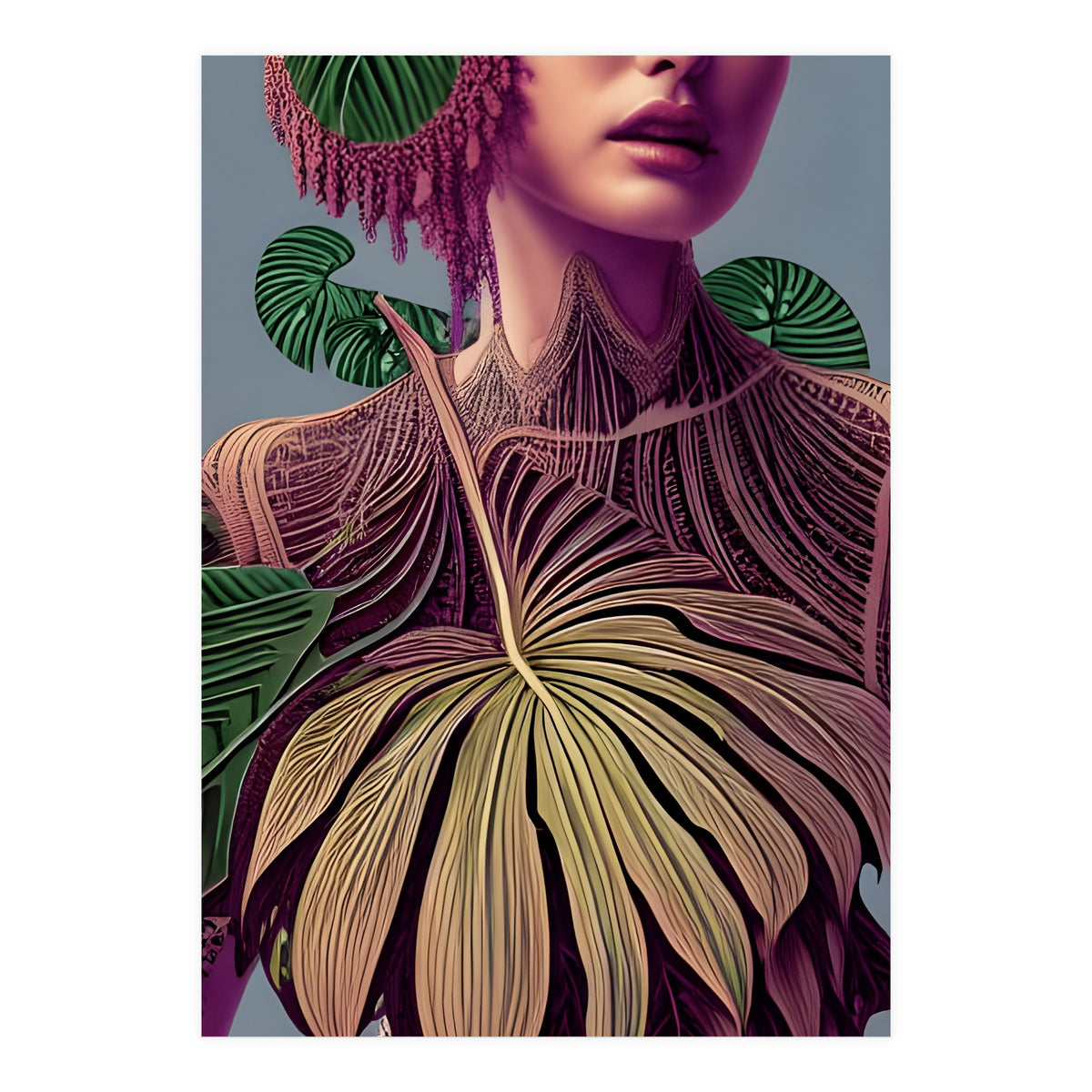 Woman in Monstera Deliciosa Leaves (Print Only)