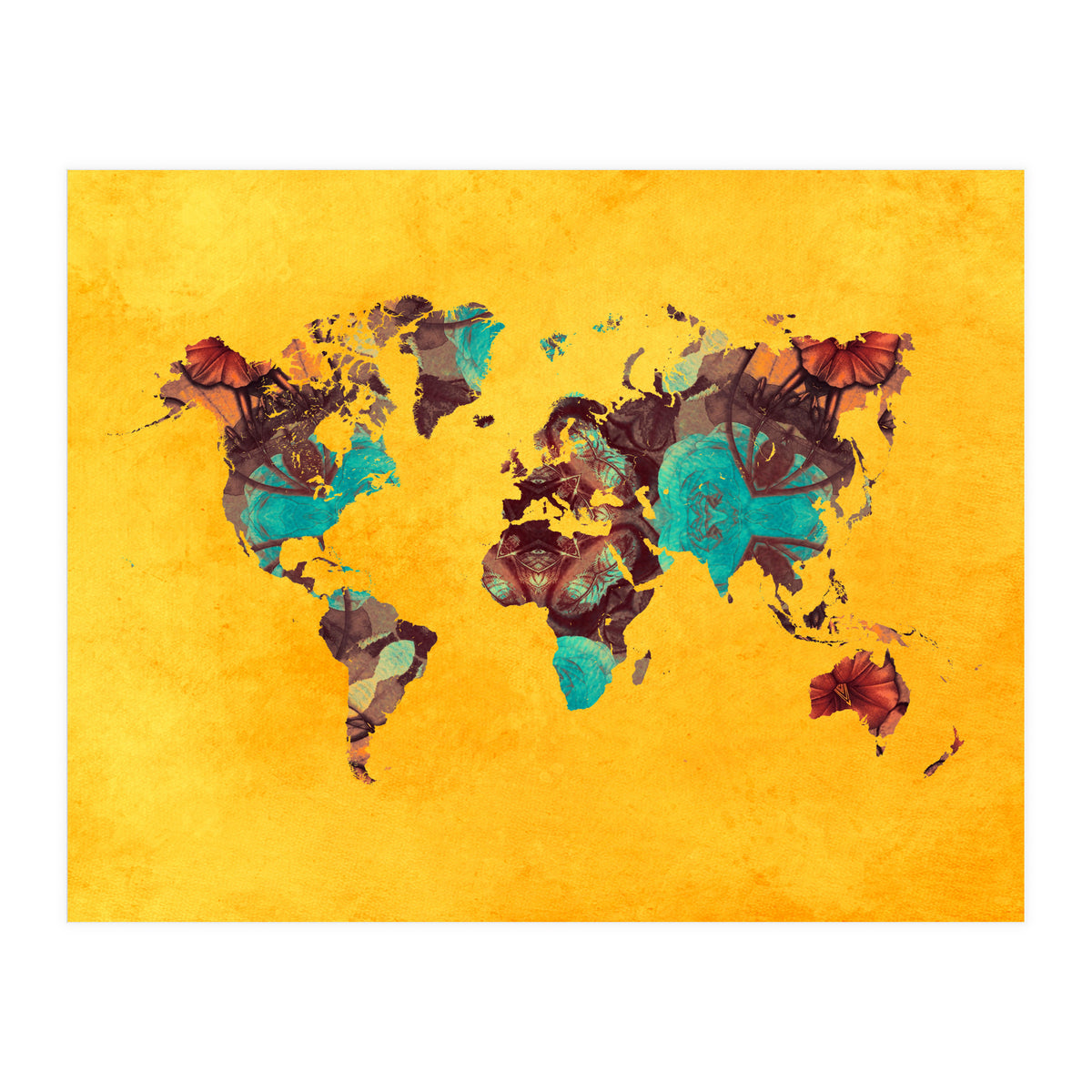 world map yellow art (Print Only)