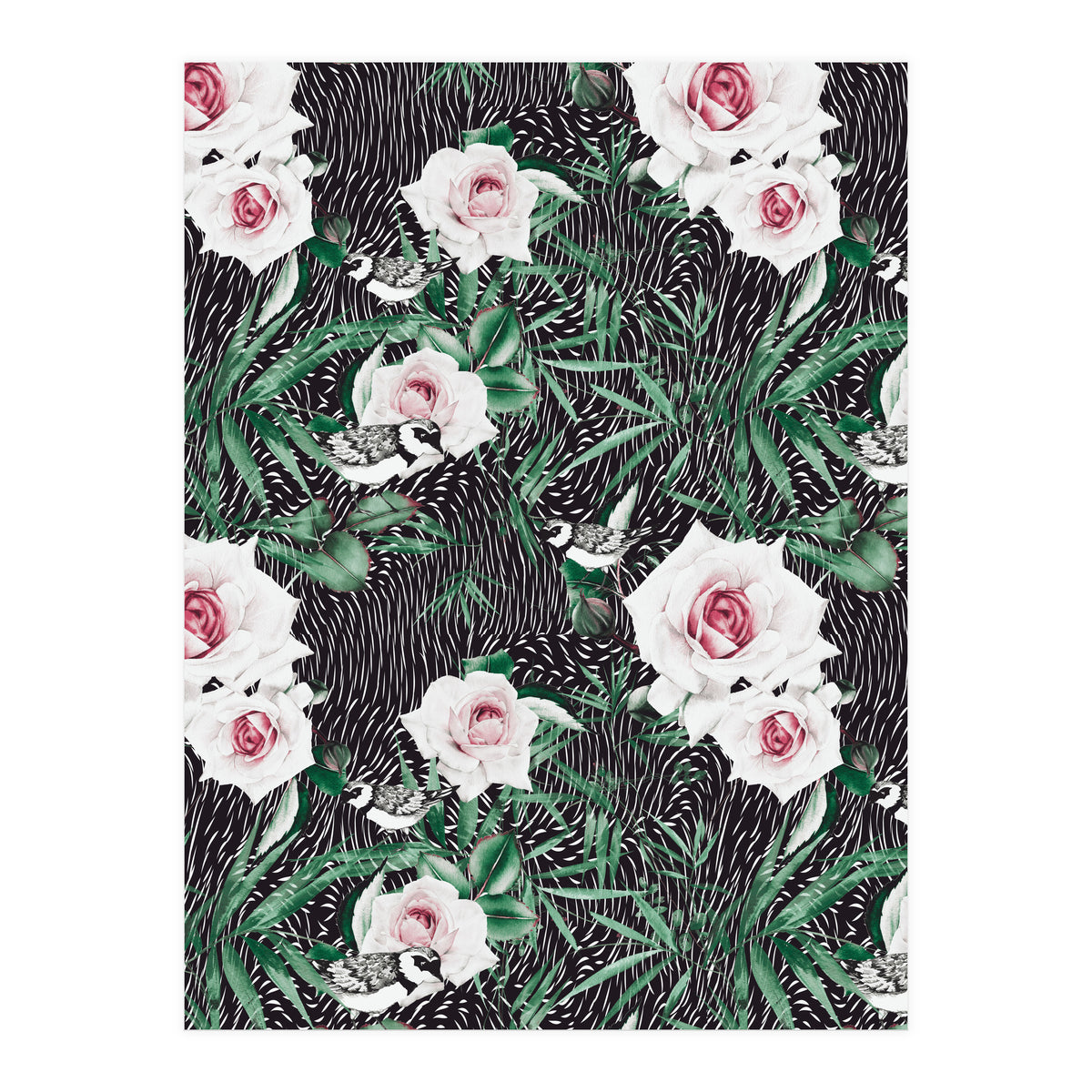 Dark flowery abstract of birds (Print Only)