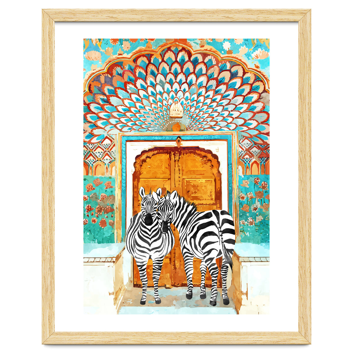 Take Your Stripes Wherever You Go Painting, Zebra Wildlife Architecture, Indian Palace Door Painting