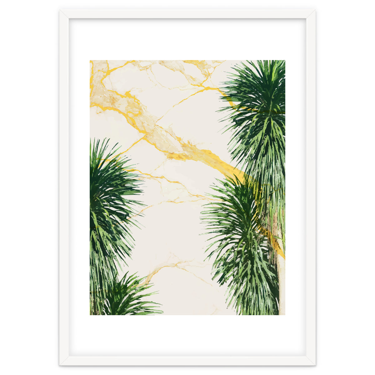 Gold marble texture with palm tree