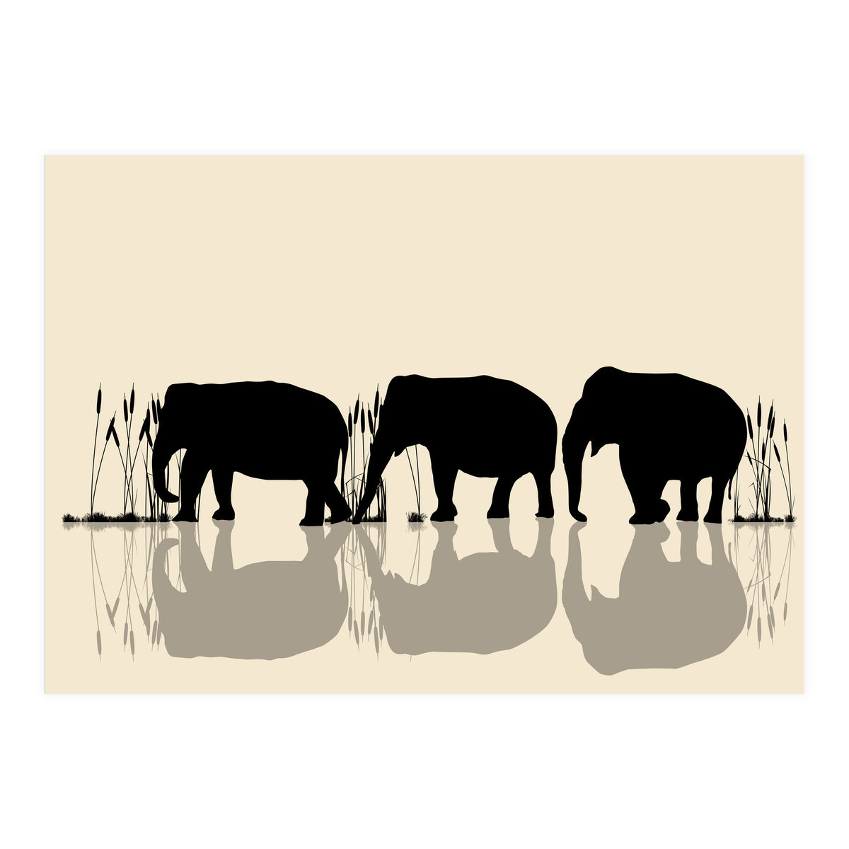 Elephants Crossing Water (Print Only)
