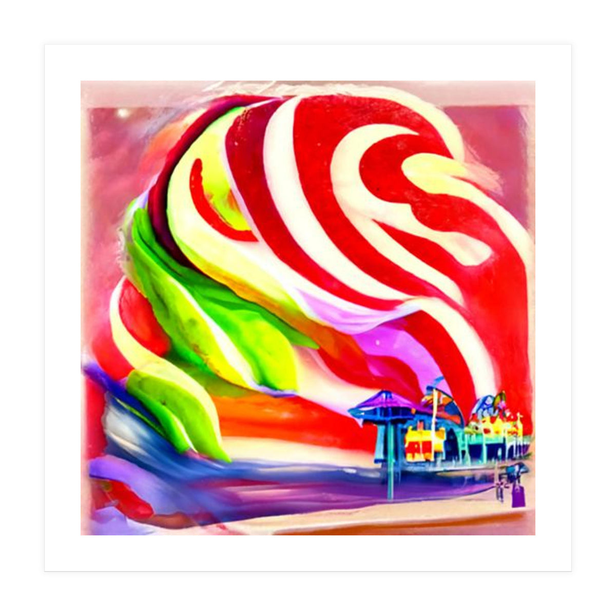 Santa Monica Pier swirly Candy AI Art (Print Only)